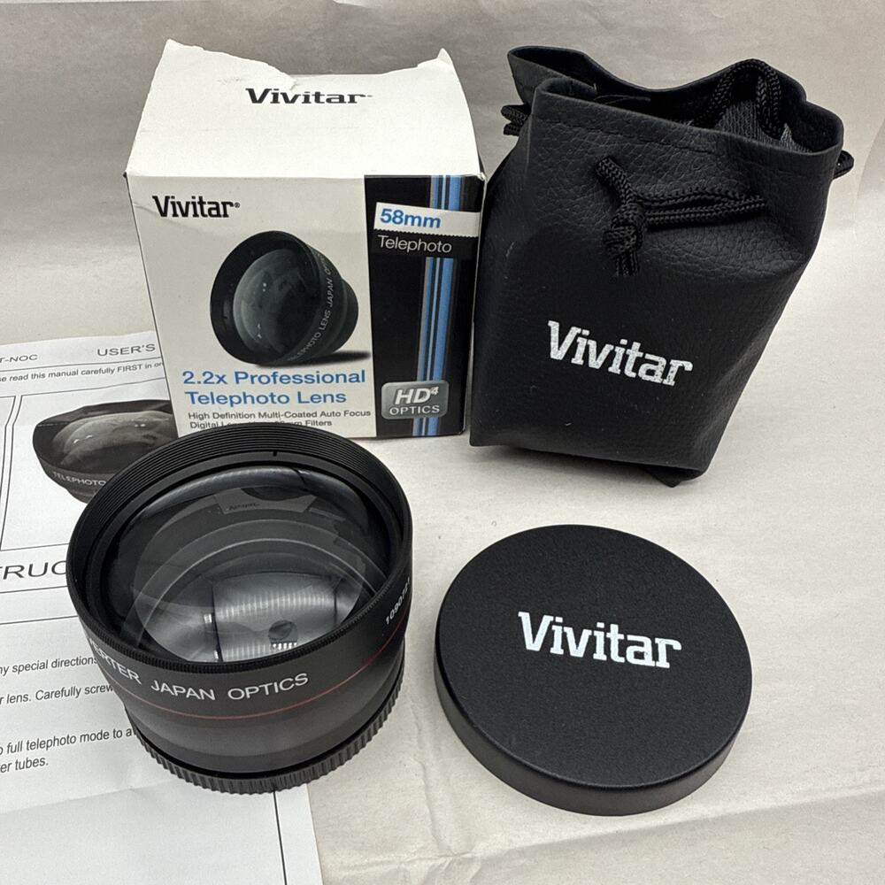 Vivitar 2.2x Professional Telephoto Lens 58mm HD4 Optics VIV-58T Unused *READ...